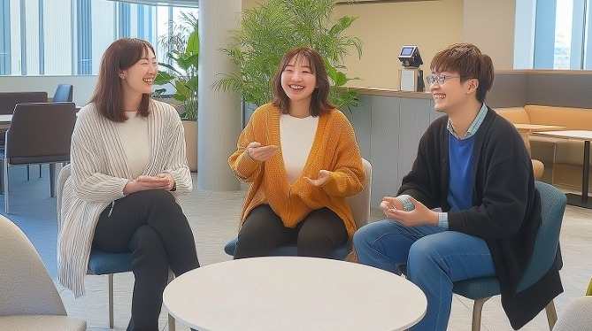 談笑する男女3名